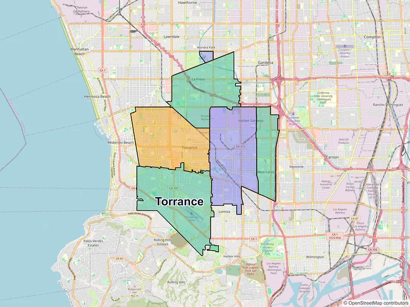 Map of Torrance, California and ZIP codes