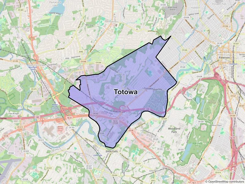 Map of Totowa, New Jersey and ZIP codes