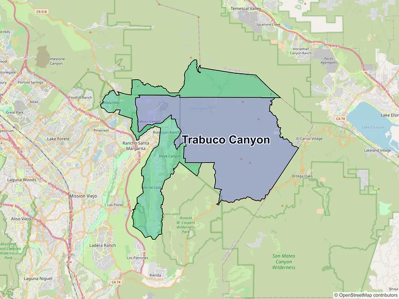 Map of Trabuco Canyon, California and ZIP codes