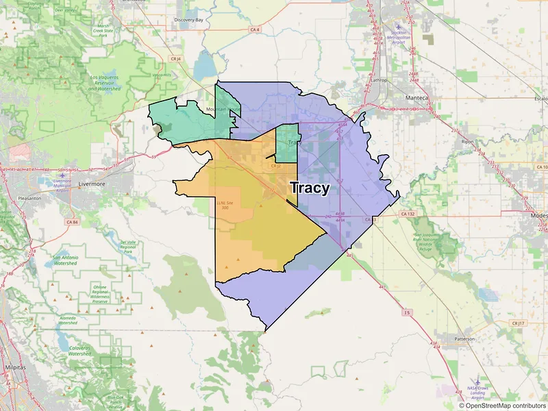 Map of Tracy, California and ZIP codes