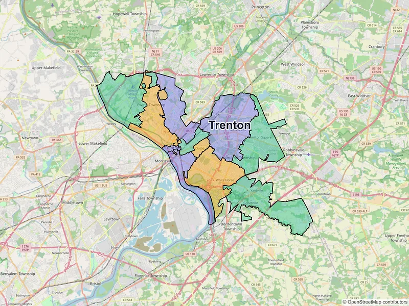 Map of Trenton, New Jersey and ZIP codes