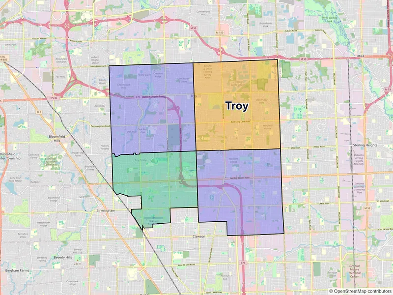 Map of Troy, Michigan and ZIP codes