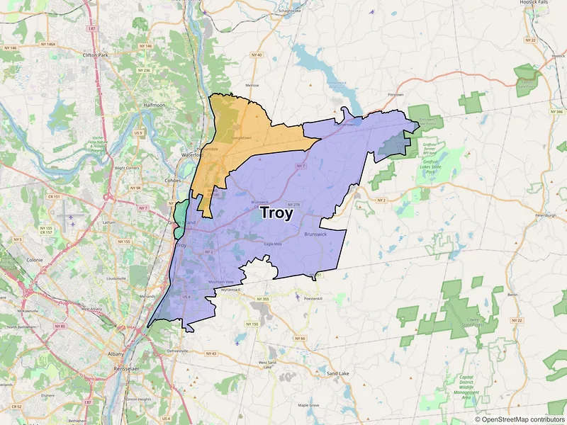 Map of Troy, New York and ZIP codes