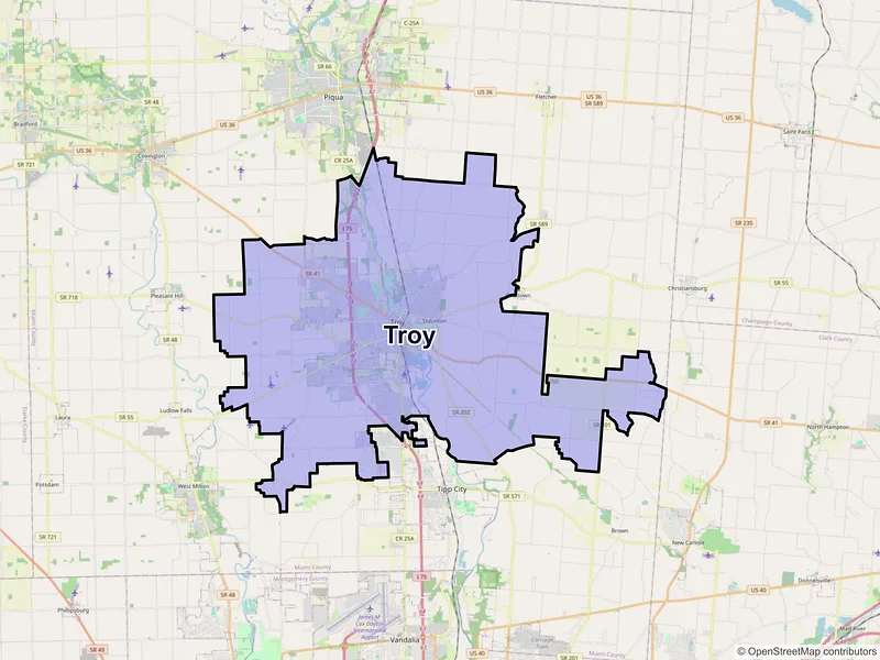 Map of Troy, Ohio and ZIP codes