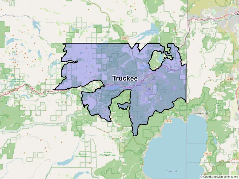 Map of Truckee, California and ZIP codes