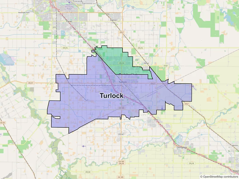 Map of Turlock, California and ZIP codes