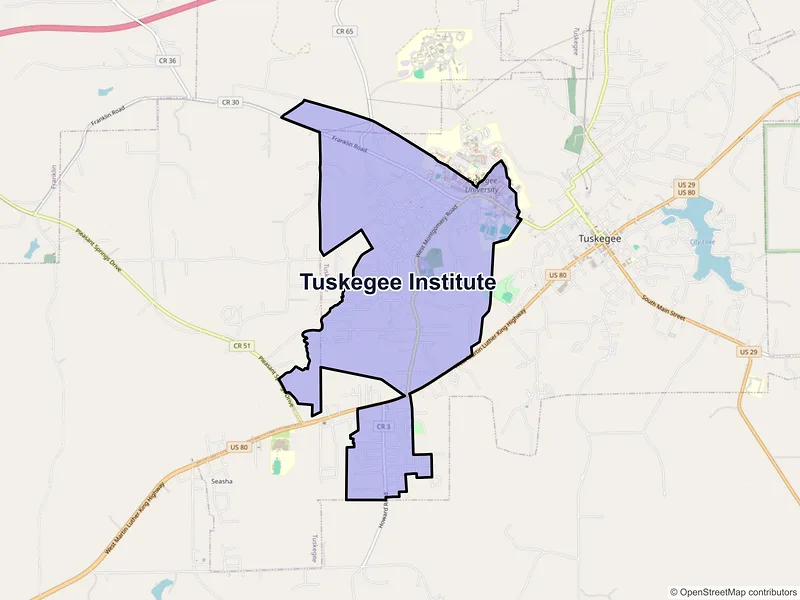 Map of Tuskegee Institute, Alabama and ZIP codes