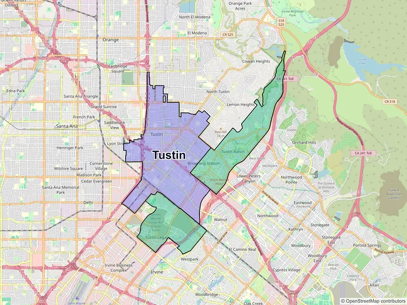 Map of Tustin, California and ZIP codes