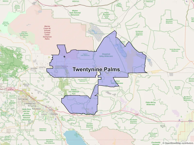 Map of Twentynine Palms, California and ZIP codes