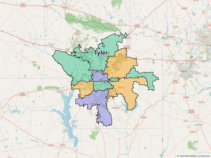 Map of Tyler, Texas and ZIP codes