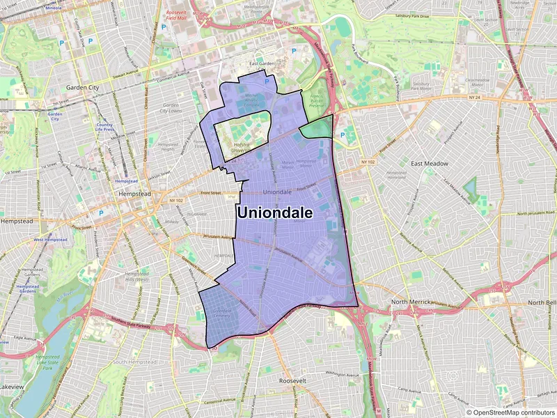 Map of Uniondale, New York and ZIP codes
