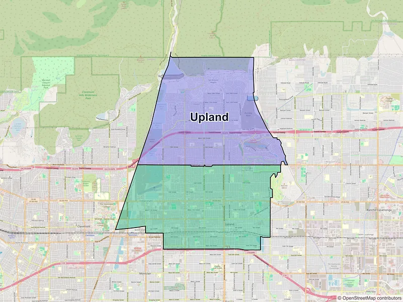 Map of Upland, California and ZIP codes