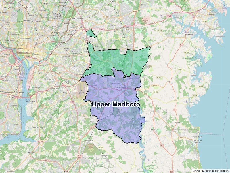 Map of Upper Marlboro, Maryland and ZIP codes