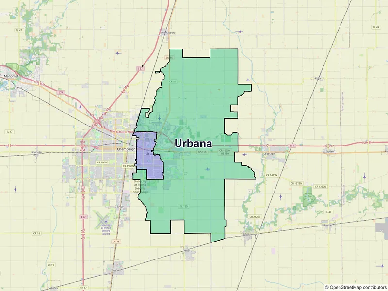 Map of Urbana, Illinois and ZIP codes