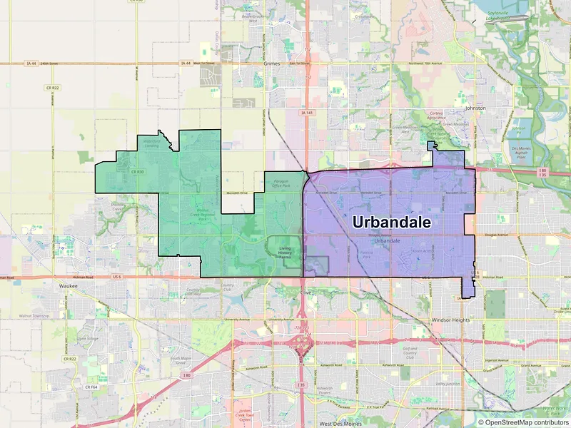 Map of Urbandale, Iowa and ZIP codes