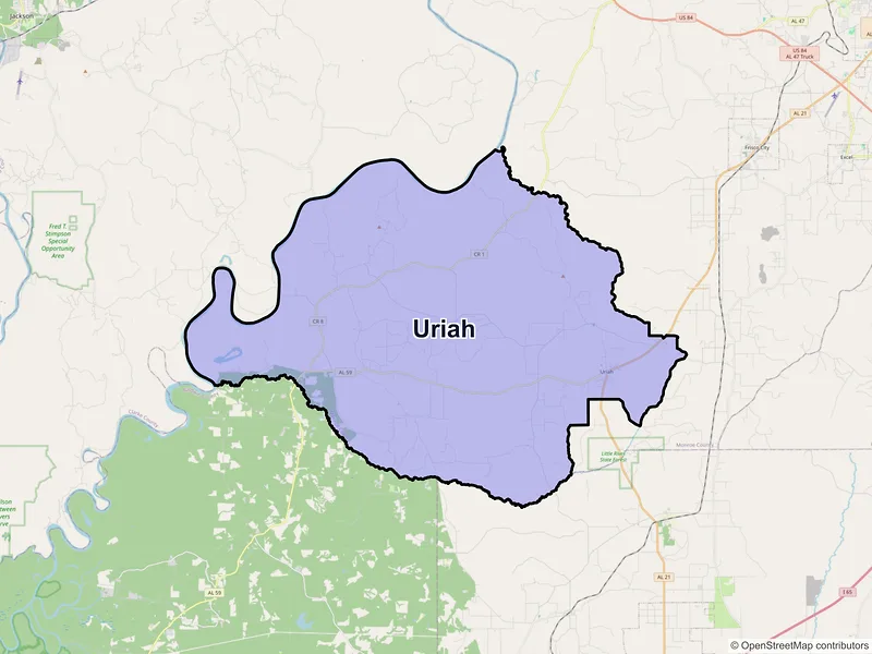 Map of Uriah, Alabama and ZIP codes