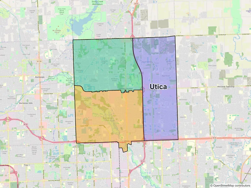 Map of Utica, Michigan and ZIP codes