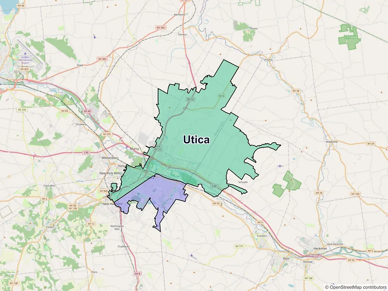 Map of Utica, New York and ZIP codes