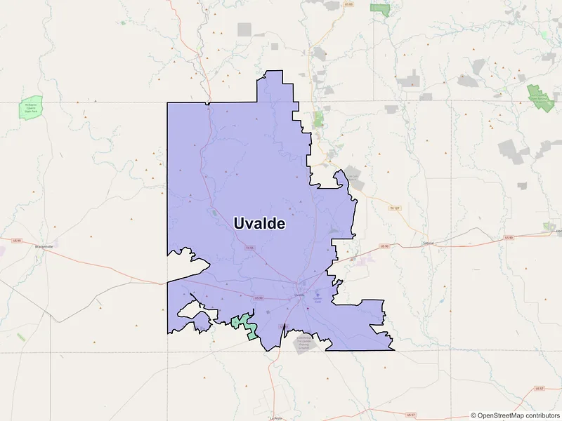 Map of Uvalde, Texas and ZIP codes