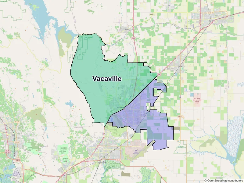 Map of Vacaville, California and ZIP codes
