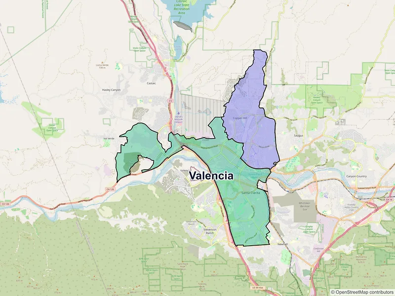 Map of Valencia, California and ZIP codes