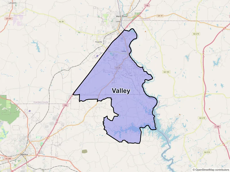 Map of Valley, Alabama and ZIP codes