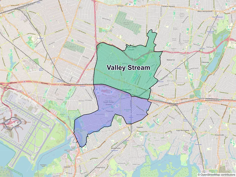 Map of Valley Stream, New York and ZIP codes