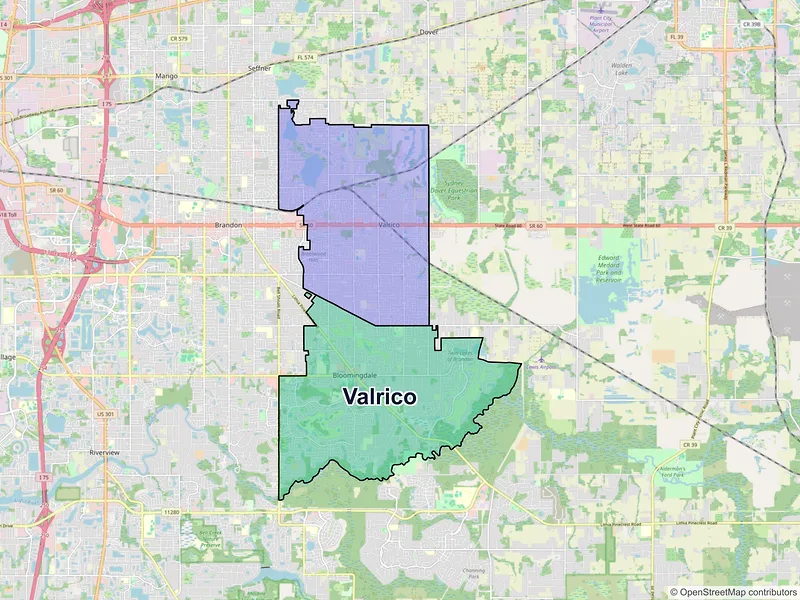 Map of Valrico, Florida and ZIP codes