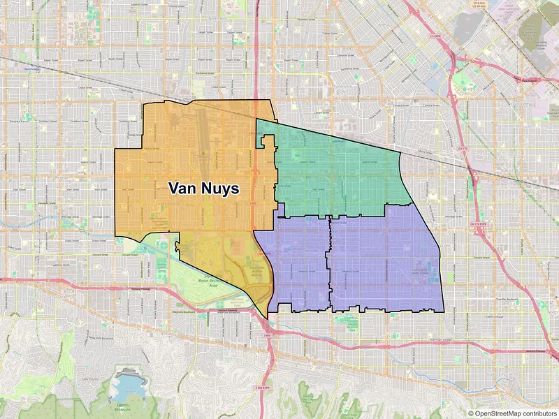 Map of Van Nuys, California and ZIP codes