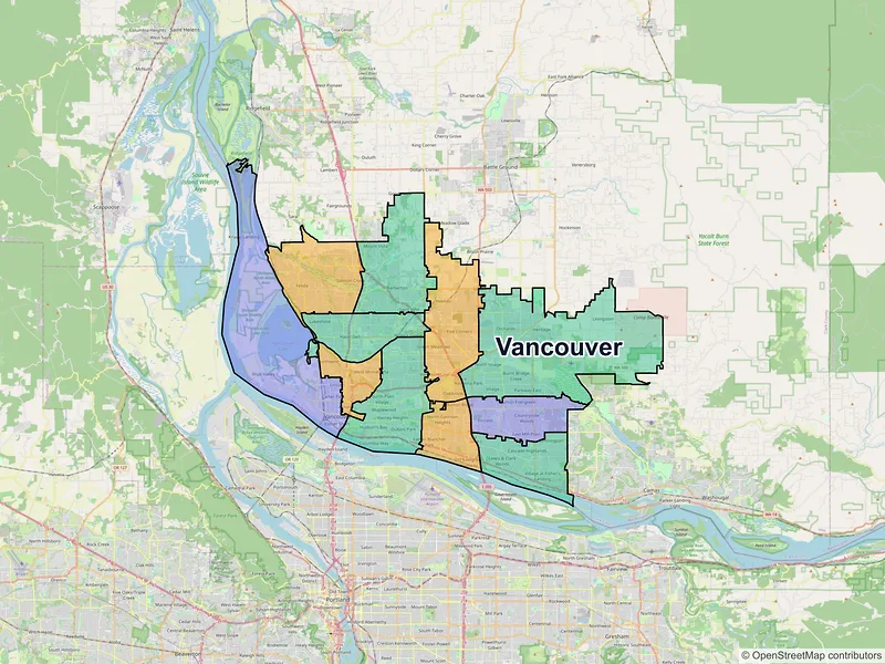 Map of Vancouver, Washington and ZIP codes