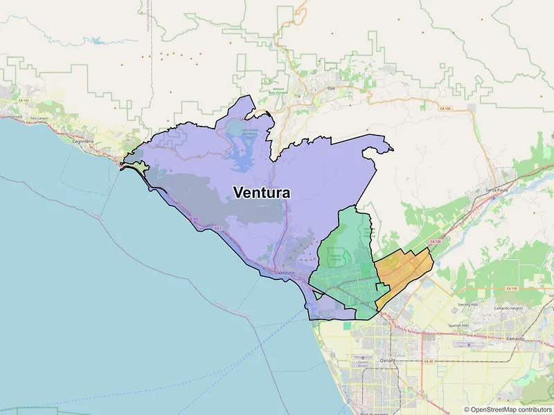 Map of Ventura, California and ZIP codes