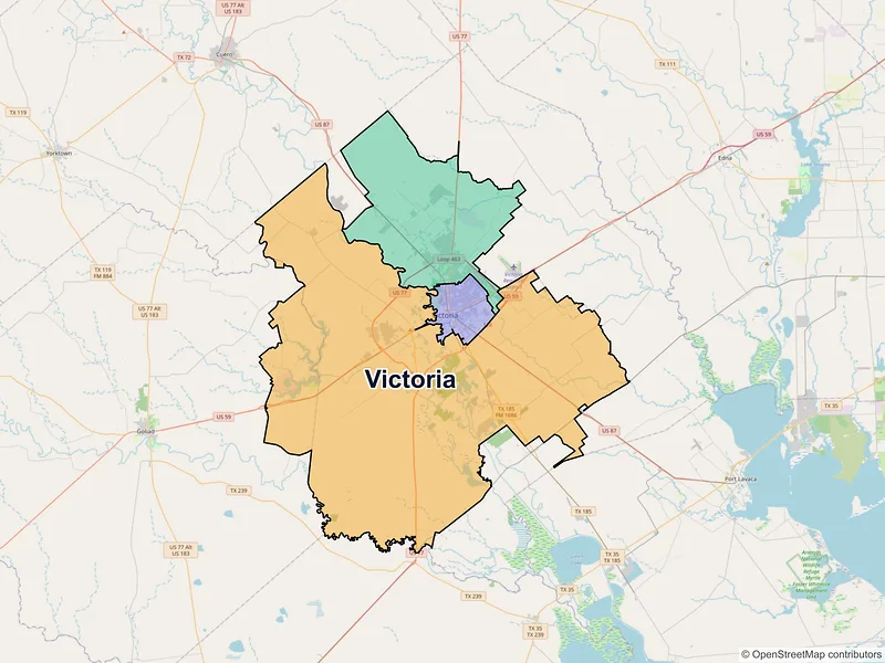 Map of Victoria, Texas and ZIP codes
