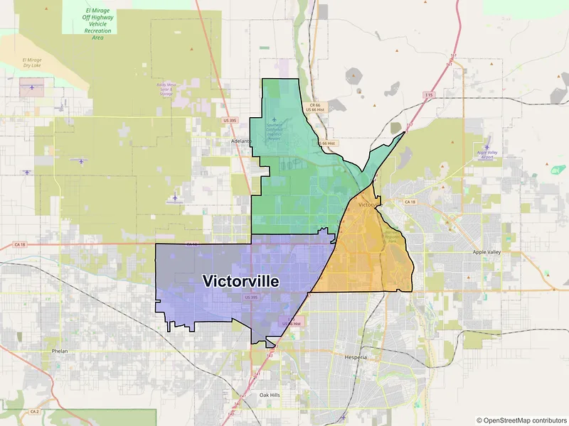Map of Victorville, California and ZIP codes