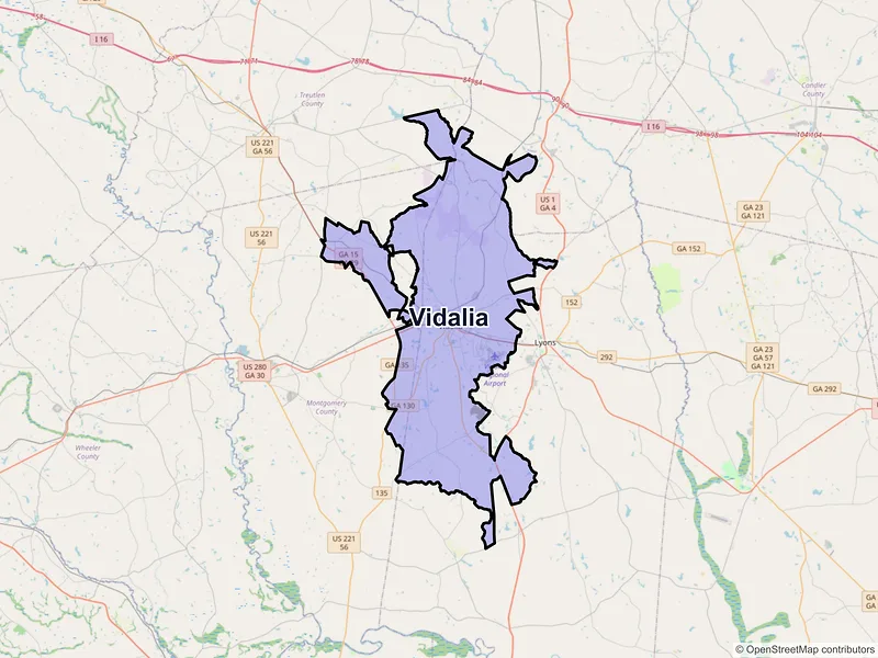 Map of Vidalia, Georgia and ZIP codes