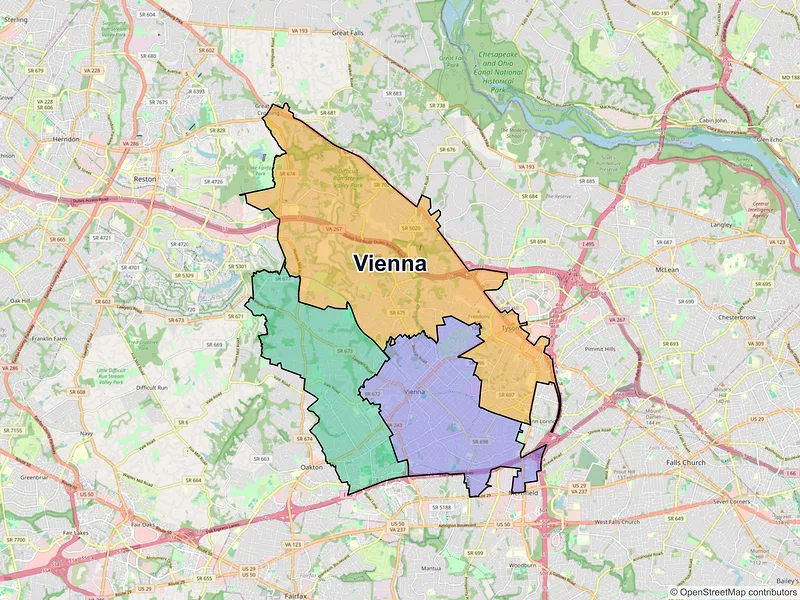 Map of Vienna, Virginia and ZIP codes