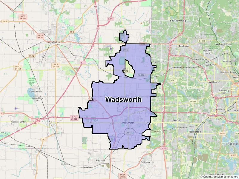 Map of Wadsworth, Ohio and ZIP codes