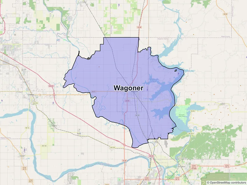 Map of Wagoner, Oklahoma and ZIP codes
