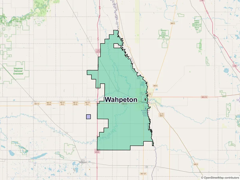 Map of Wahpeton, North Dakota and ZIP codes
