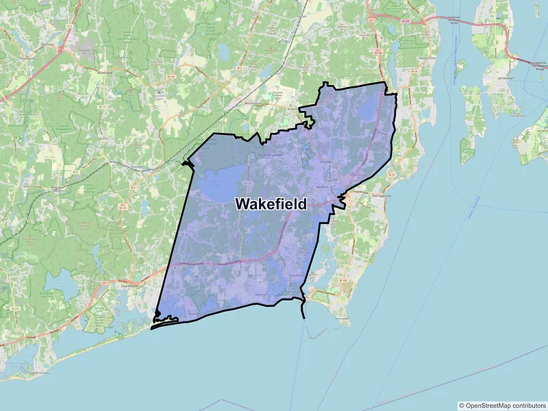 Map of Wakefield, Rhode Island and ZIP codes