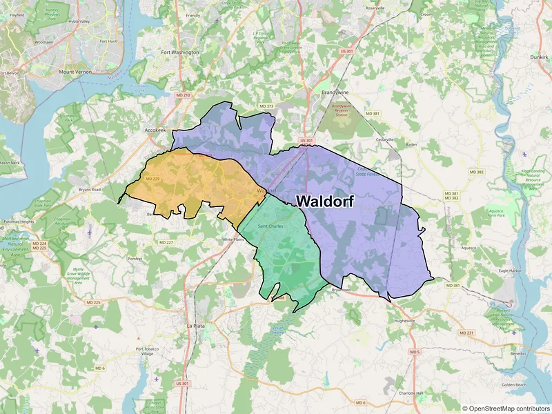 Map of Waldorf, Maryland and ZIP codes