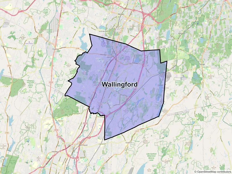 Map of Wallingford, Connecticut and ZIP codes