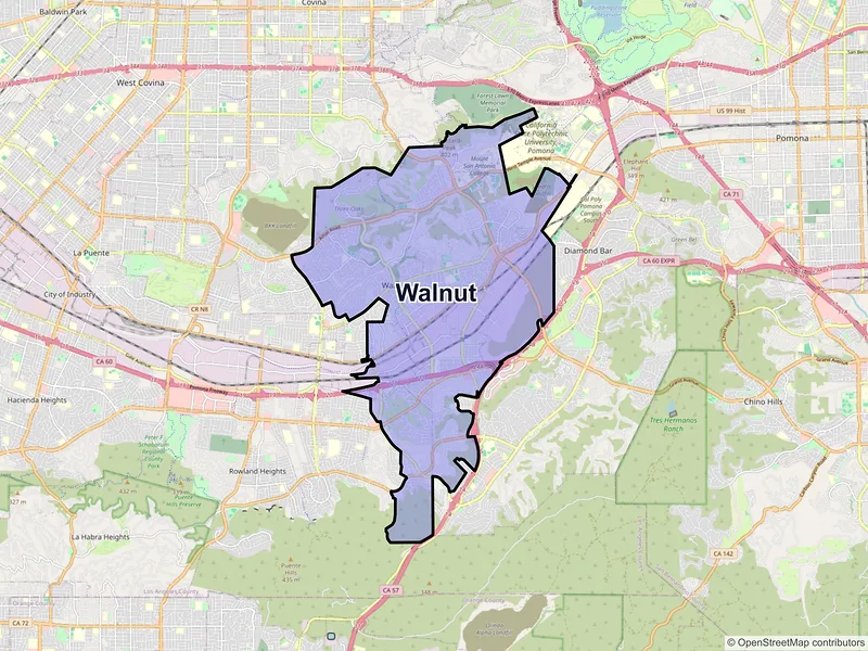 Map of Walnut, California and ZIP codes