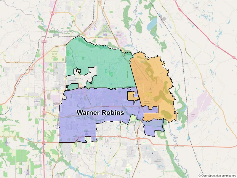 Map of Warner Robins, Georgia and ZIP codes