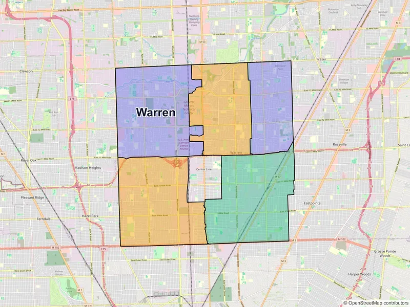 Map of Warren, Michigan and ZIP codes