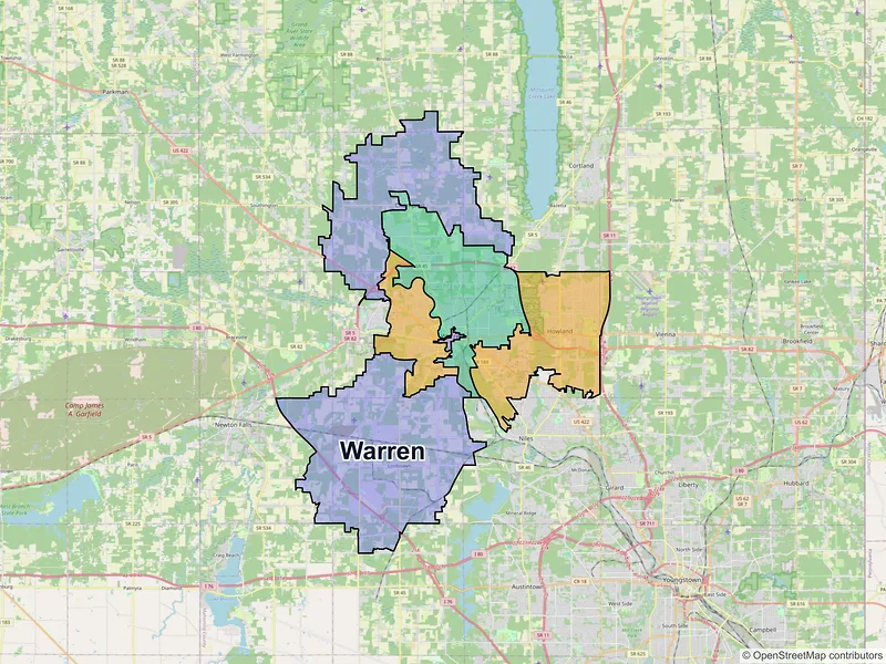 Map of Warren, Ohio and ZIP codes