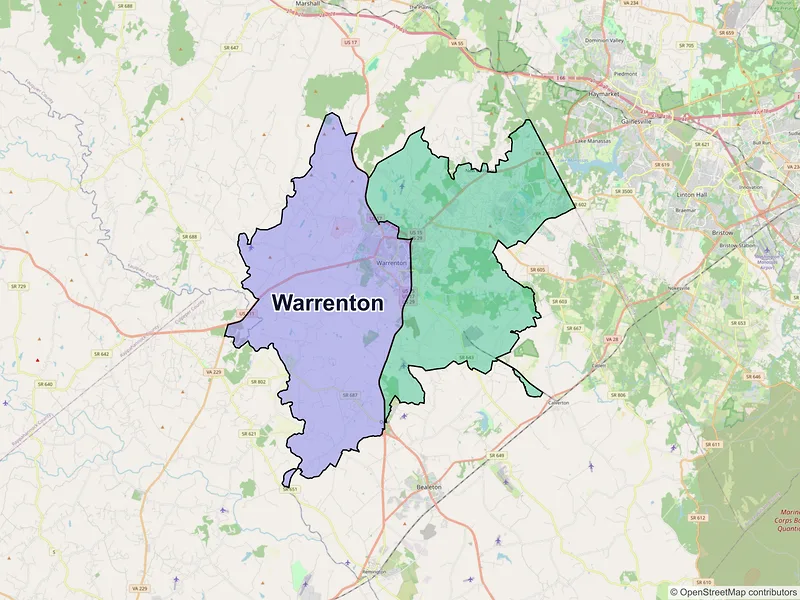 Map of Warrenton, Virginia and ZIP codes