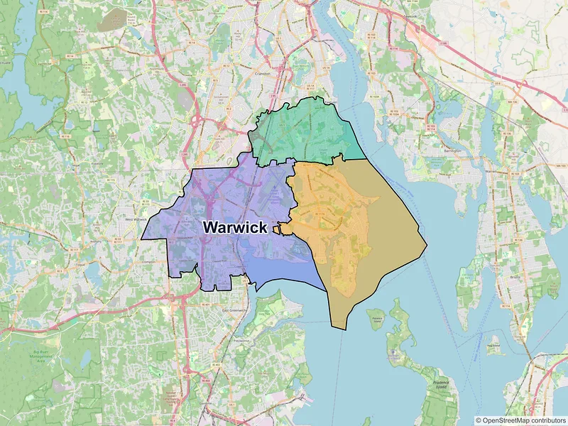 Map of Warwick, Rhode Island and ZIP codes