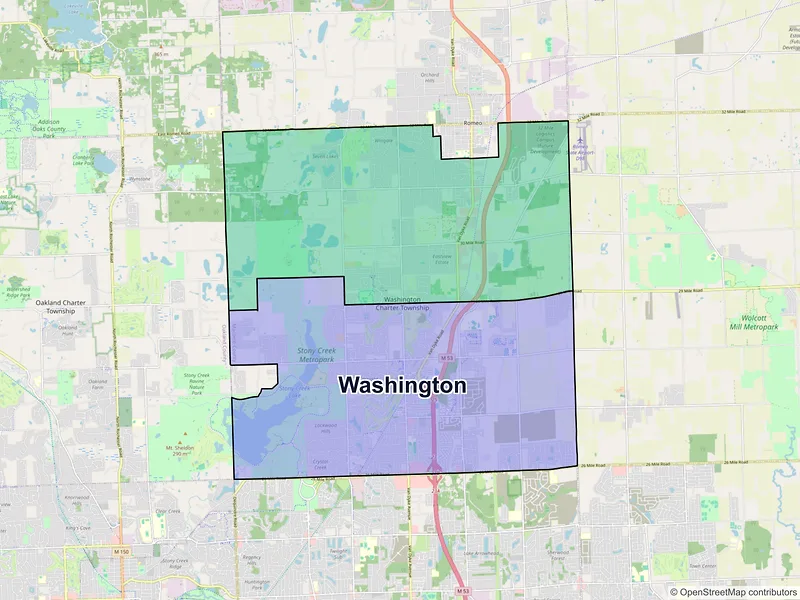 Map of Washington, Michigan and ZIP codes