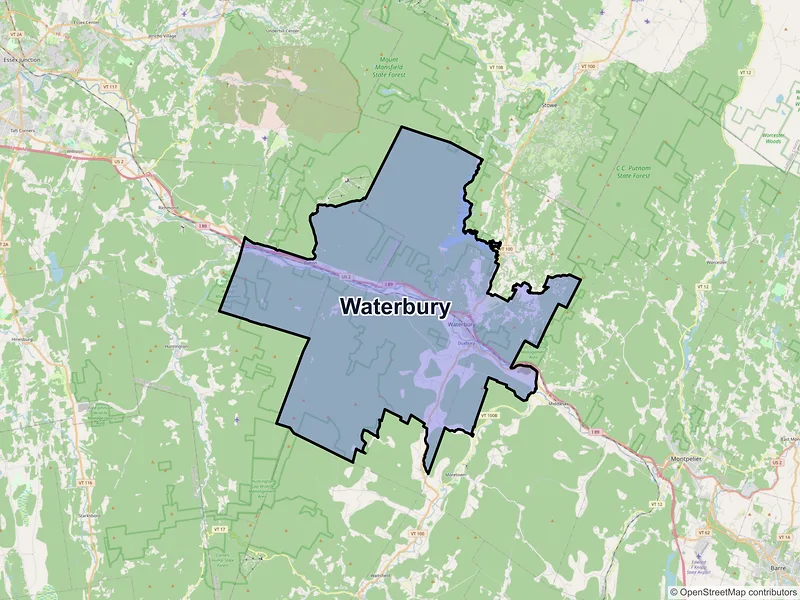 Map of Waterbury, Vermont and ZIP codes