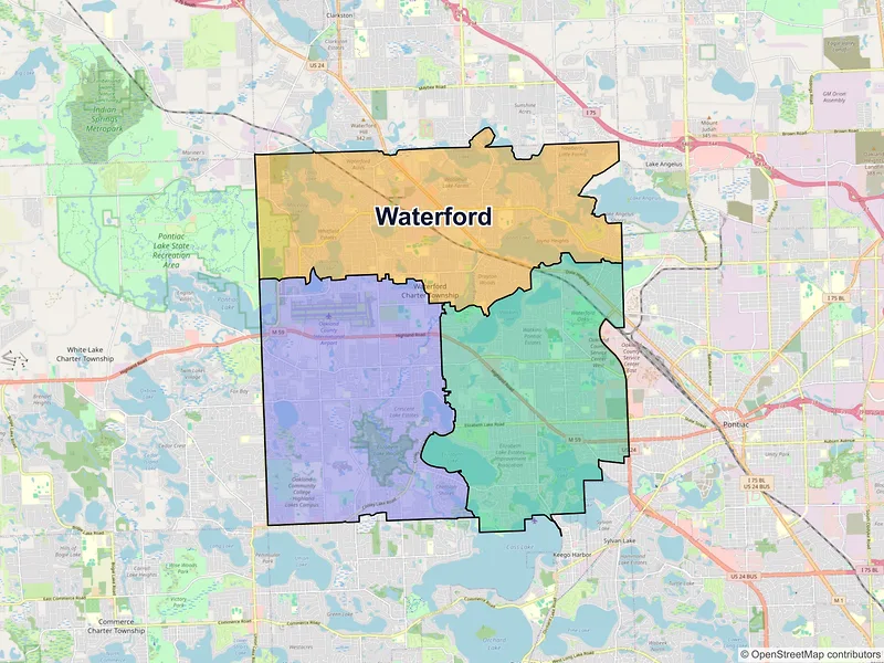 Map of Waterford, Michigan and ZIP codes